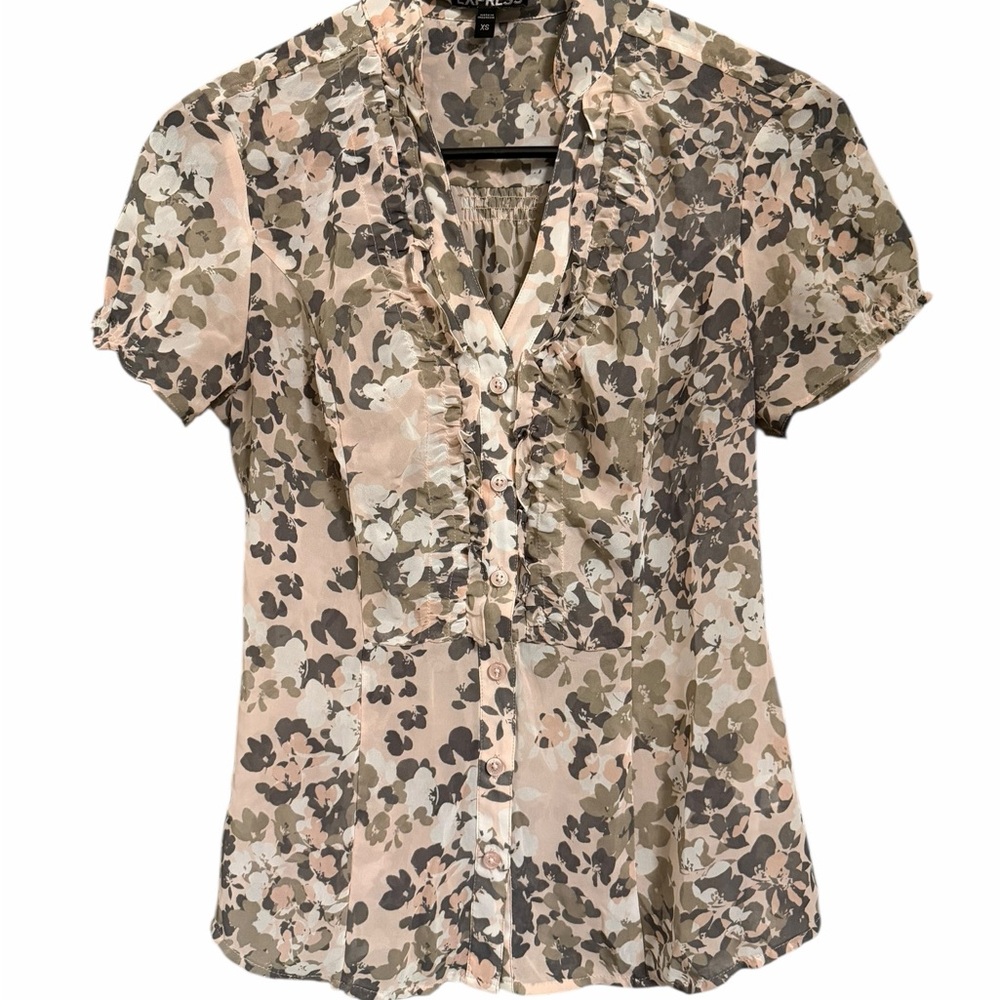 Express Floral Camouflage Button-Up Blouse